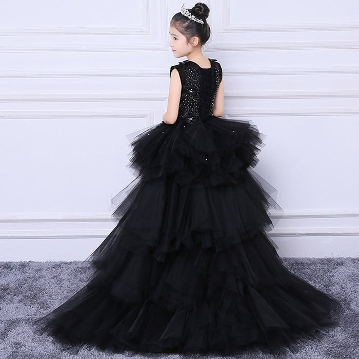 Vintage Beaded Black Tulle Evening Gown Pageant Dress For Little Girls With  3D Flower Lace Ruffle Perfect For First Communion And Flower Girls From  Lovemydress, $76.05 | DHgate.Com
